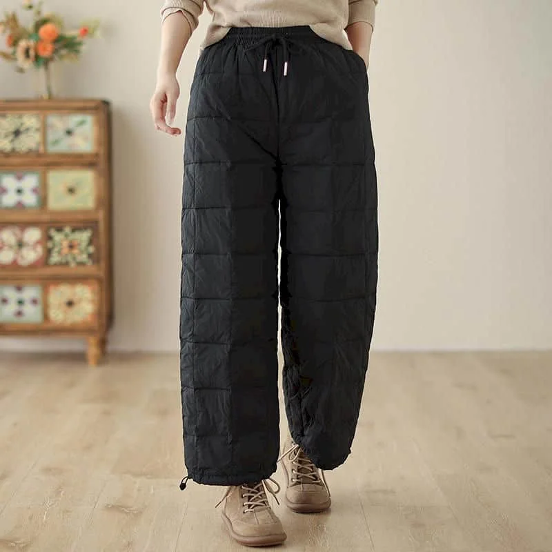 Solid Straight Pants for Women Winter Vintage Korean Style Trousers Casual Quilted Lightweight Cotton Added Pants Women Clothing