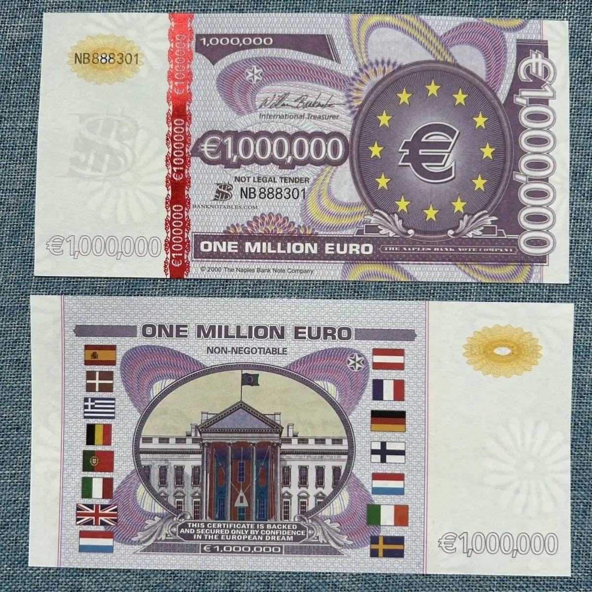 Billete conmemorativo de millones de euros, serie arquitectónica, coleccionables fluorescentes antifalsificación, moneda no comercializable