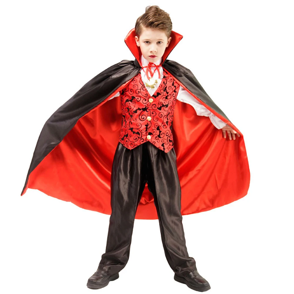 Deluxe Kids Child Vampire Costume Boys Girls Purim Halloween Carnival Party Vampire Demon Role Playing Outfit Cosplay Costume