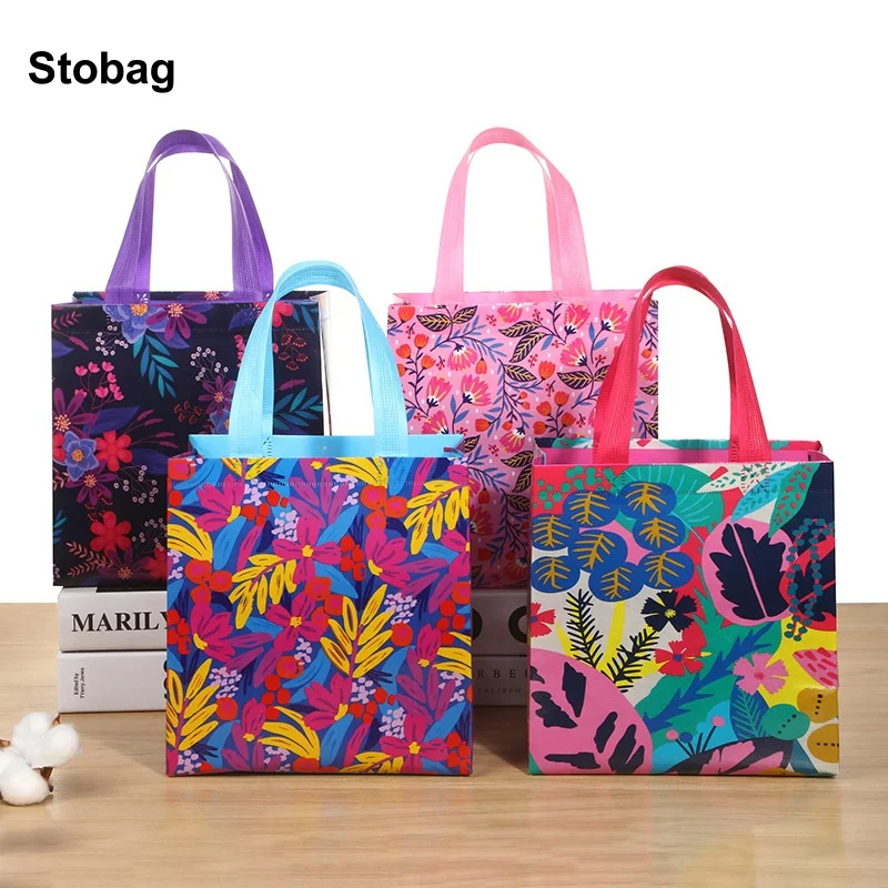 

StoBag 12pcs Non-woven Tote Bags Fabric Flowers Gift Packaging Kids Waterproof Storage Reusable Pouches Birthday Party Favors