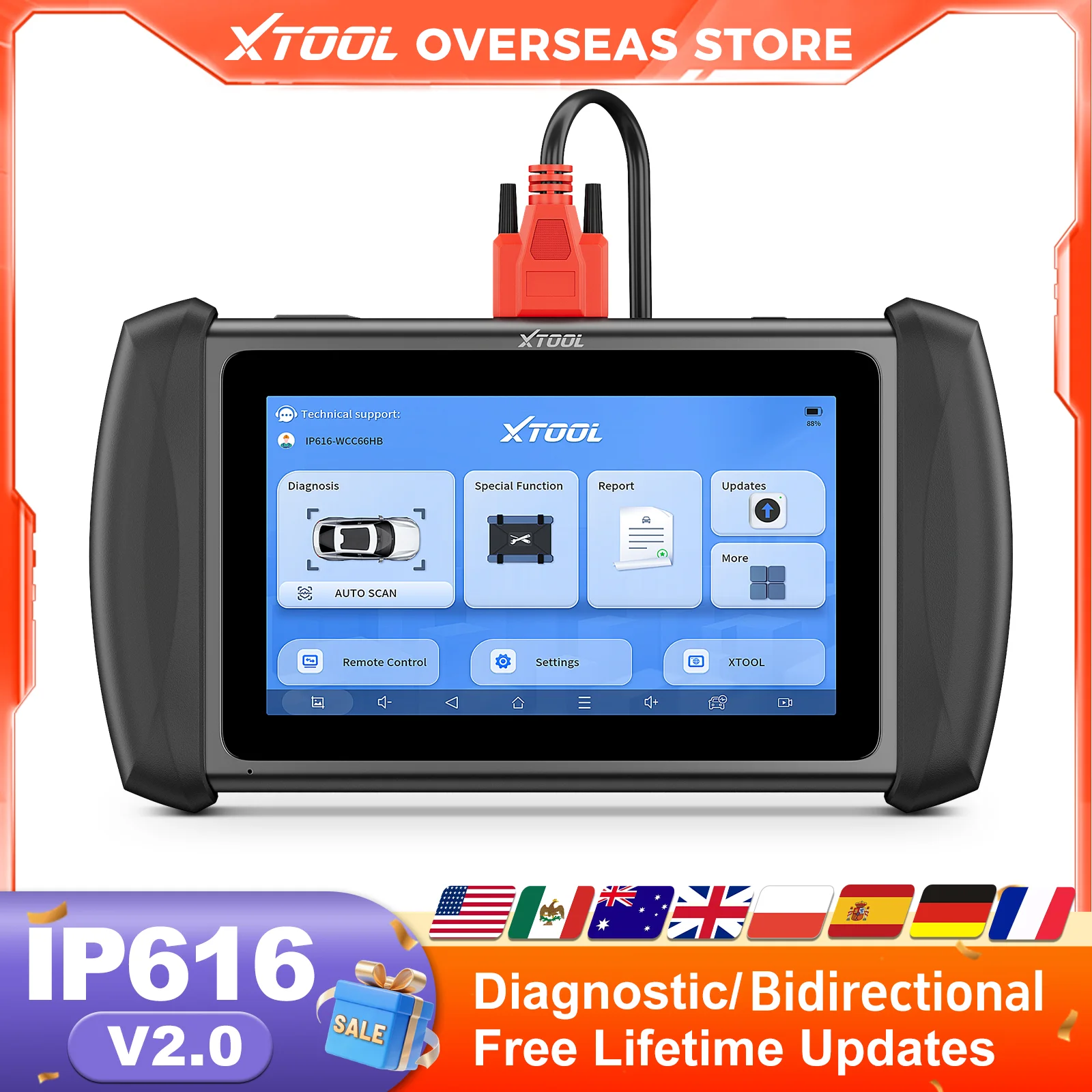 

Автомобильный диагностический инструмент XTOOL Inplus IP616, 31 + специальные функции, CAN FD, автоматический VIN-ключ, программирование, бессрочное бесплатное обновление