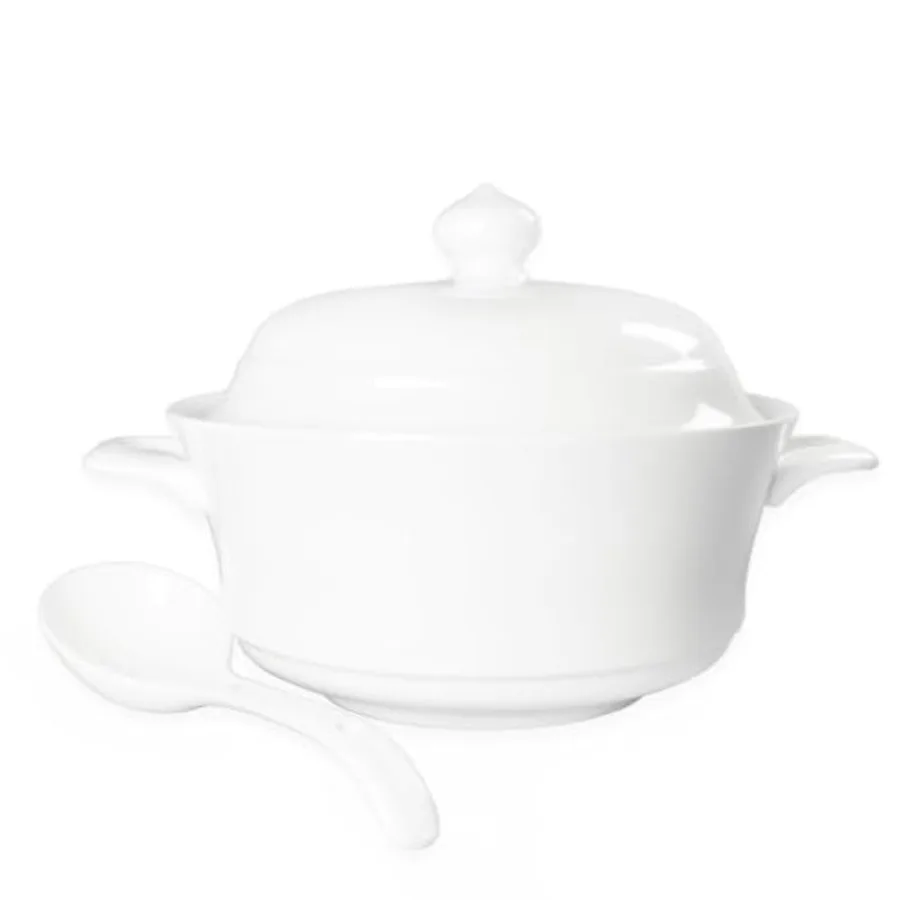 

Casserole Dishes with Lid and soup spoon, Ceramic Serving Soup Tureen for Oven, 1.8 QT White French Serving Tureen, Lovely Soup