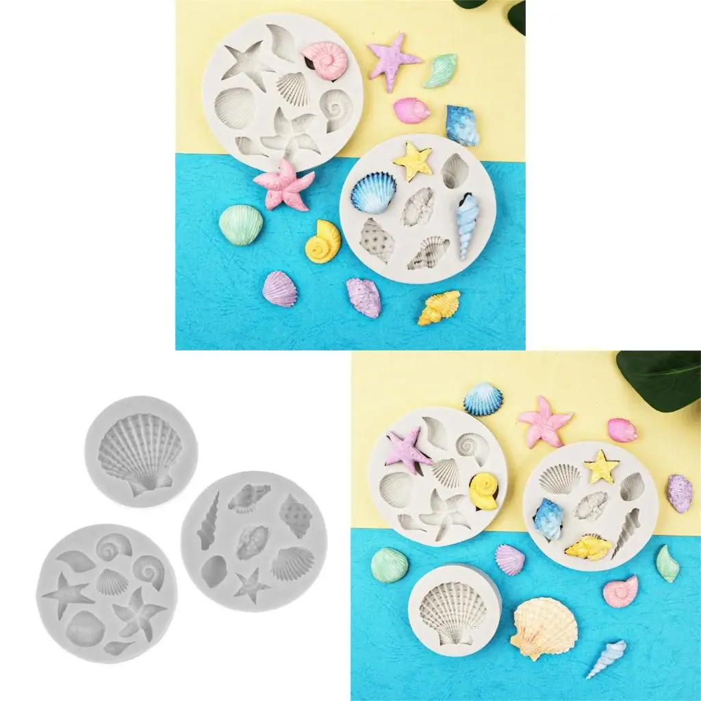  Marine Theme Cake Mold,Seashells Conchs Silicone Mold Cupcake Toppers Mold for Candy,Chocolate,Fondant Crafting Projects