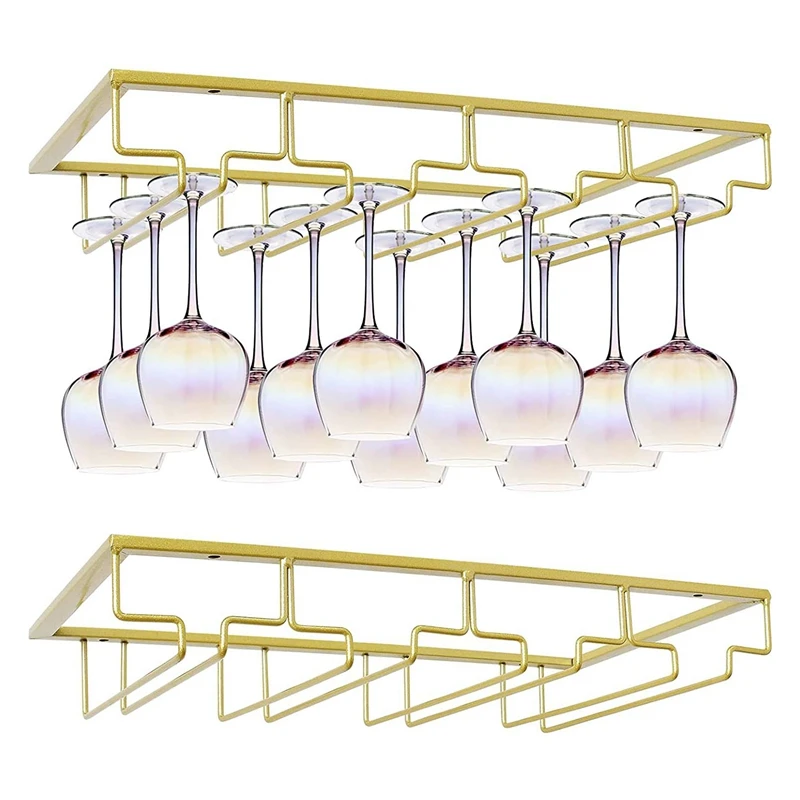 Wine Glasses Rack Under Cabinet Stemware Rack Wine Glass Holder Wire Storage Hanger For Cabinet Kitchen Bar Pub (4 Rows)