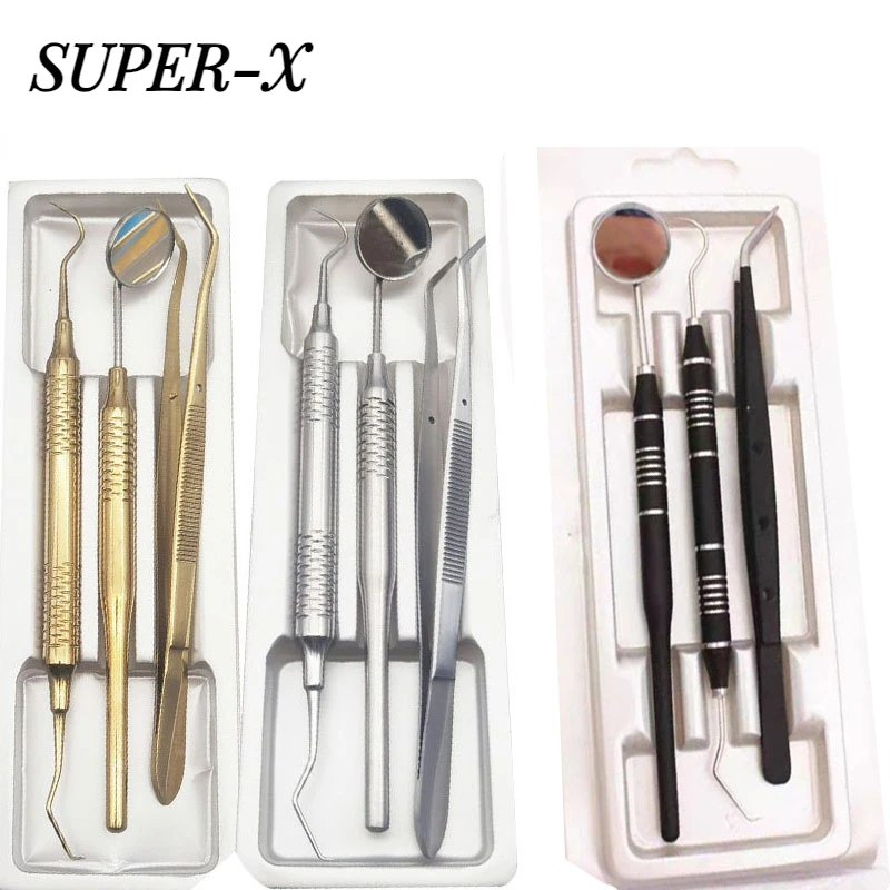 3Pcs/set Dental Mouth Mirror Stainless Steel Tweezers Elbow Probe Dentist Teeth Cleaning Whitening Dentistry Tools