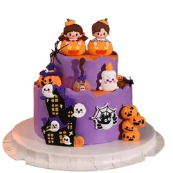Halloween Cake Topper Pumpkin Boy Girl Ghost Castle Haunted Houses Cupcake Topper for Happy Halloween Party Supplies Funny Dolls