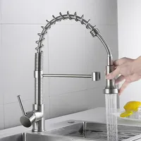Kitchen Faucet Tap Swivel Spouts Extensible Spring Mixer Pull Down Single Lever hot cold Nickle Kitchen Sink Faucet Copper