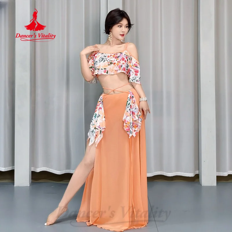 

Комплект костюма для танца живота для женщин, высококачественный элегантный сетчатый костюм с принтом, восточный костюм для танца живота, профессиональная тренировочная одежда