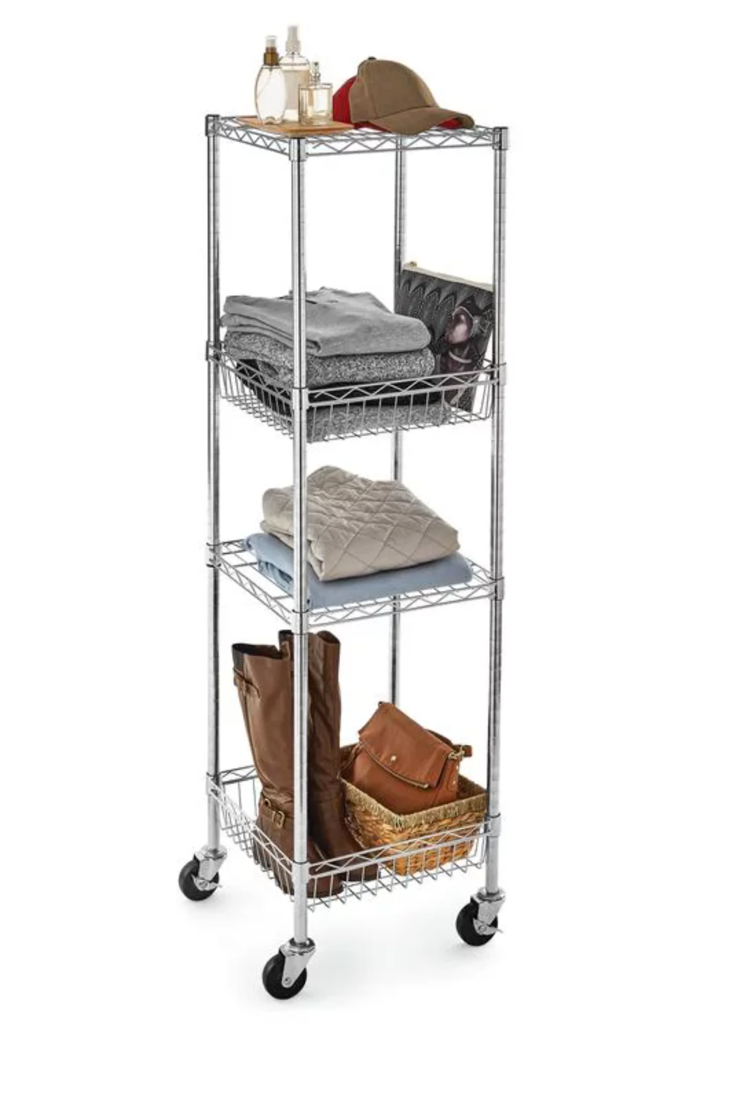 

4 Shelf Steel Wire Shelving Tower with Caster Storage rack 16"Dx16"Wx57.4"H