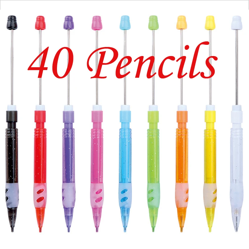 

40pcs DIY Beaded Pencil for Students Non Sharpening Pencil 0.5 Non Refilling Beadable Automatic Cute Writing Pencil Wholesale