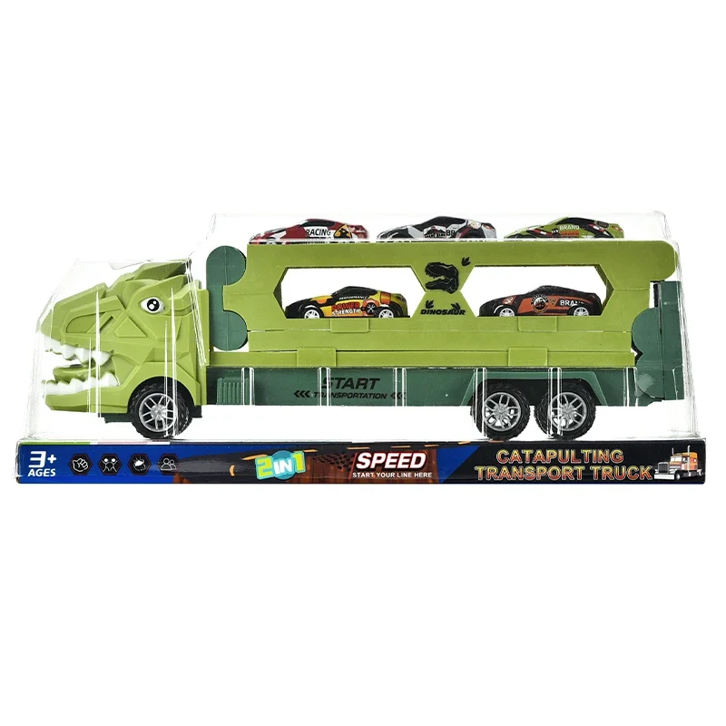 سيارة Transformer Dinosaur Track Launcher - 2 في 1، تصميم قابل للطي، مزيج من Triceratops، T-Rex، وأنماط المتسابق، للأعمار من 3 سنوات فما فوق