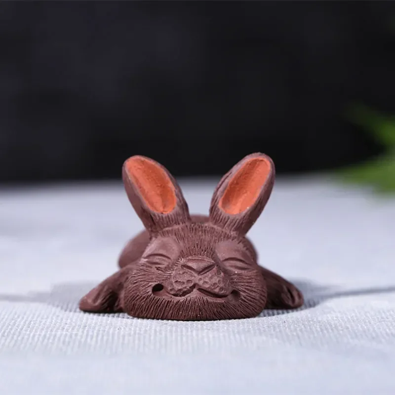 Chinese Purple Clay Tea Pet Handmade Rabbit Model Statue Ornaments Sculpture Tea Figurine Desktop Crafts Tea Set Decoration Gift