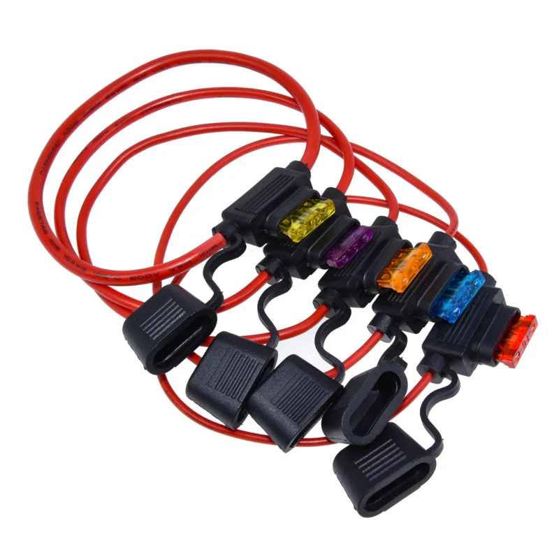 1SET Waterproof 32V Small Medium Auto Fuse Holder 18/1614/12/10AWG and Car Blade Fuse 2A 3A 5A 7.5A 10A 15A 20/25/30/35/40A 30CM