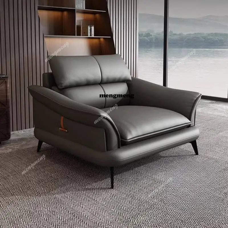 Leather single sofa lazy chair simple Italian living room balcony leisure chair bedroom small sofa