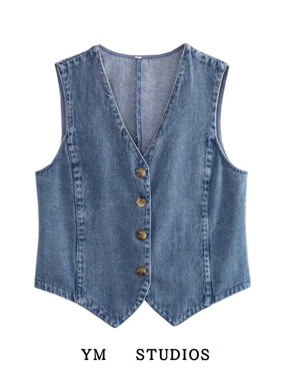 

Casual Design Women's Vest ort Svel V-Ne Denim Jaet Street Sle Pure Color Summer 2023 Faion Ladies Vest