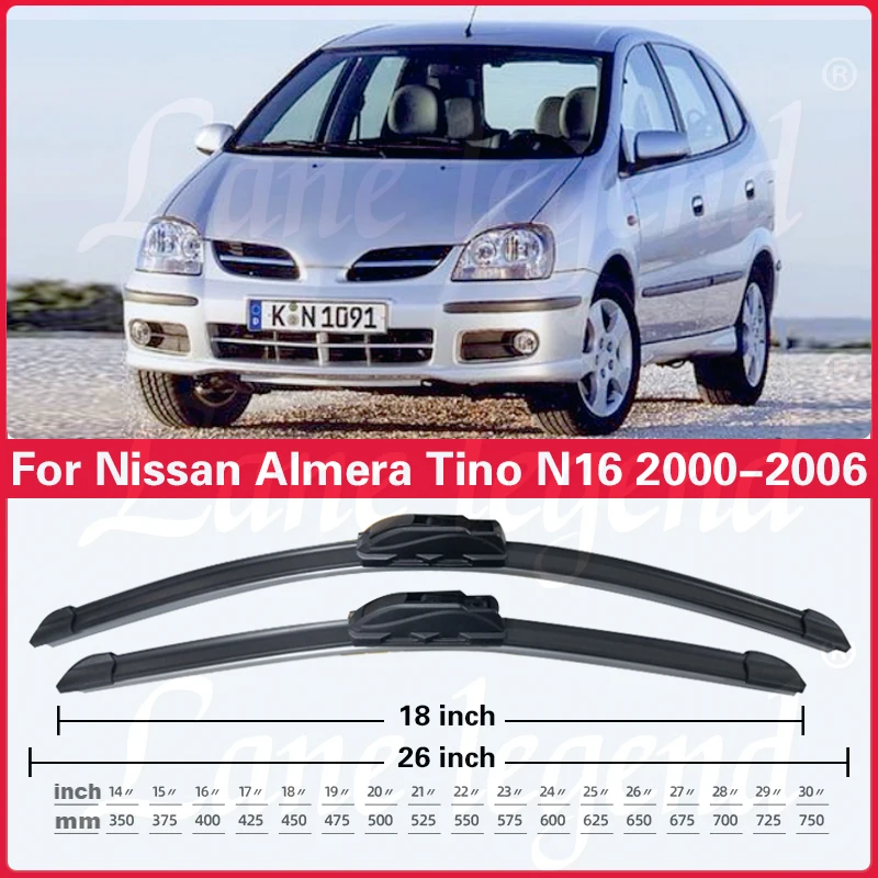 For Nissan Almera Tino N16 2000 2001 2002 2003 2004 2005 2006 Front Wiper Blades Brushes Cutter Accessories U J Hook 26\