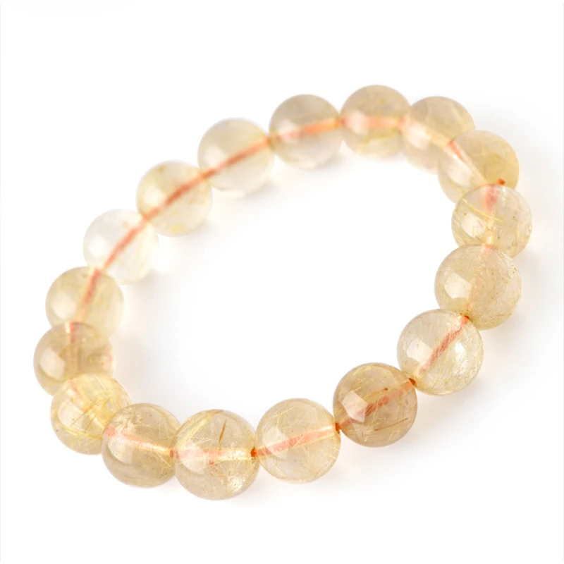 

Gold Rutilated Quartz Bracelet 6/14mm Authentic Brazilian Product Rutile Crystal Yellow Crystal Beads Scattered Beads Bracelet