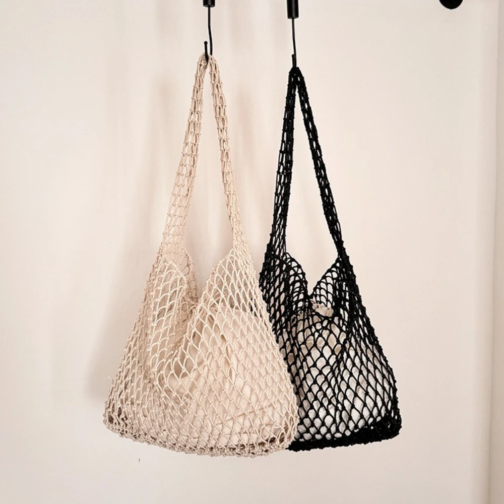 Cotton Rope Travel Beach Fishing Net Handbag Shopping Woven Shoulder Bag for Women