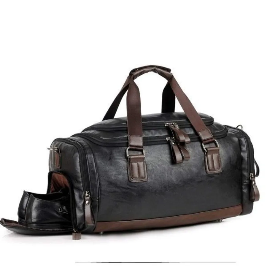 Männer Hohe Qualität Reise Weekender Taschen Sporttasche Leder Übernachtung Seesack Sport Gepäck Tote Duffle für Männer – Detail 9
