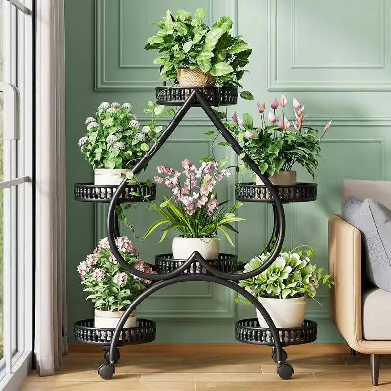 金属製植物スタンド-プランターシェルフ-床置き型植木鉢スタンド-リビングルーム用-可動式鉄製多層植木鉢ディスプレイラック