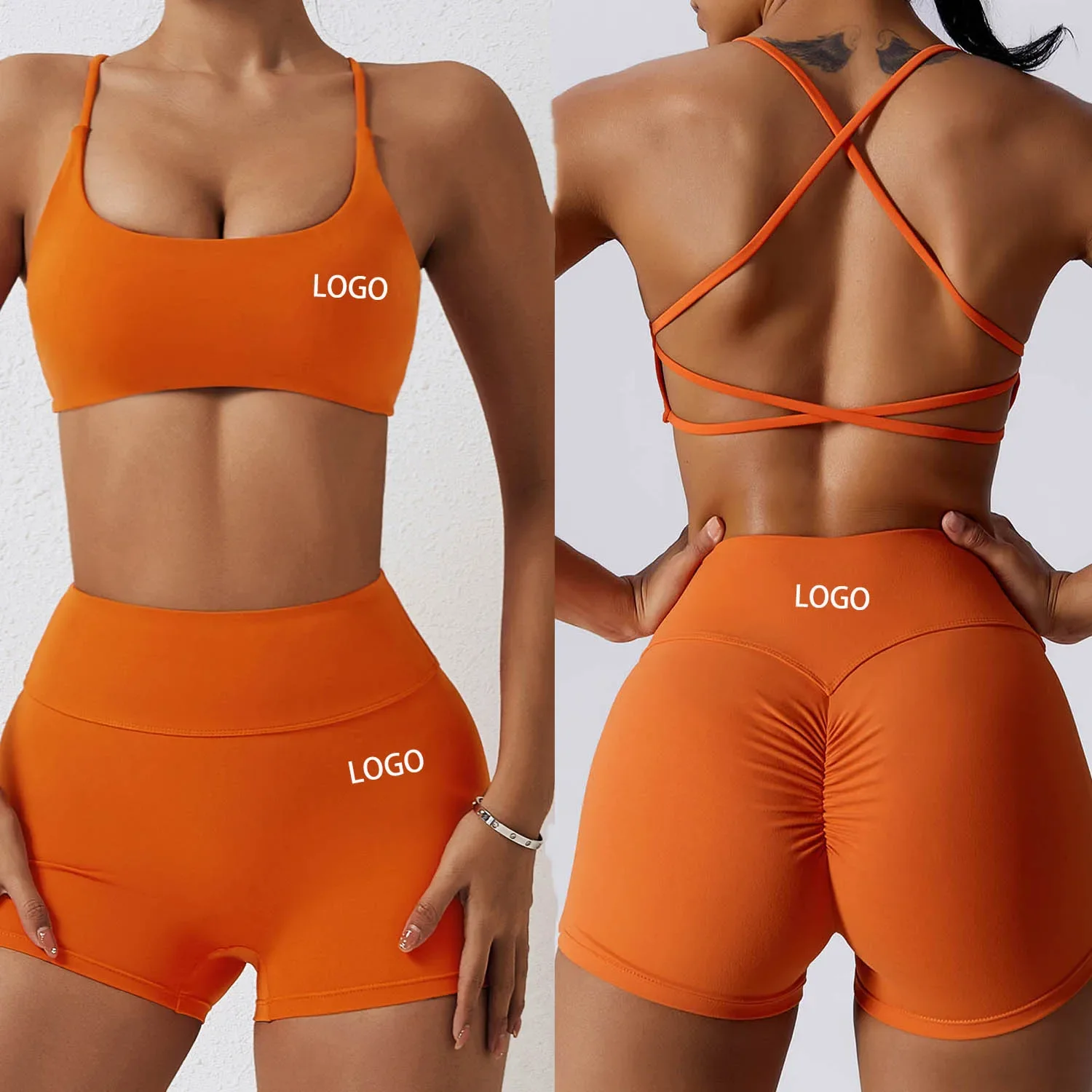 

Wholesale Custom Butt Lifting Workout Nylon Athletic Matching Sexy Nylon Gym Fitness Summer Yoga Biker Women Shorts Sets