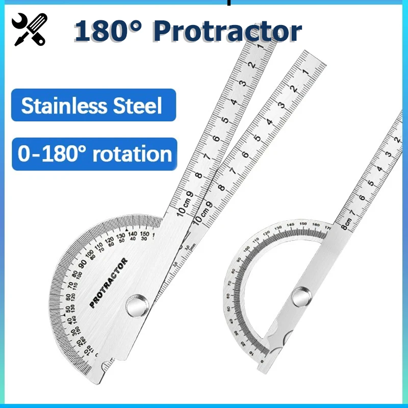 Stainless Steel Rotating Protractor 180° Angle Gauge Finder High Precision Metal Protractor Woodworking Metal Measuring Ruler