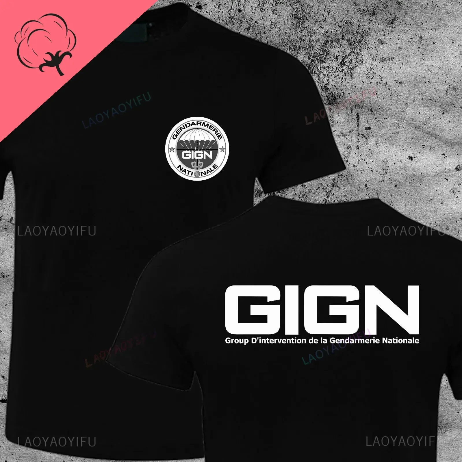 French Special Forces GIGN Raid BRI Men's T-shirt High Quality Summer Round Neck Short Sleeve 100%Cotton Print