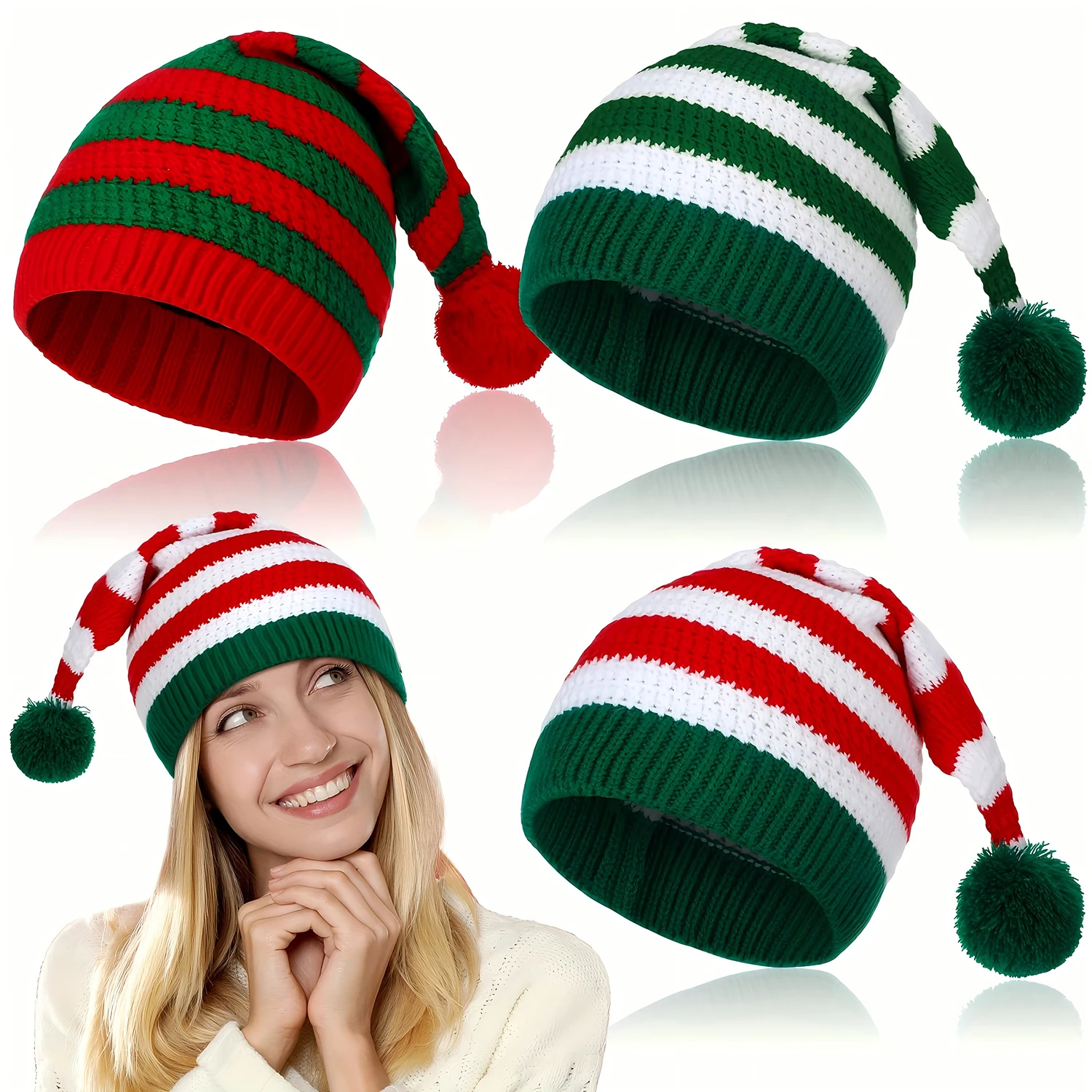 빨간색 녹색 크리스마스 니트 모자 축제 분위기 장식 비니 모자 유니섹스 친구에게 최고의 휴일 파티 선물을 제공하는 데 적합