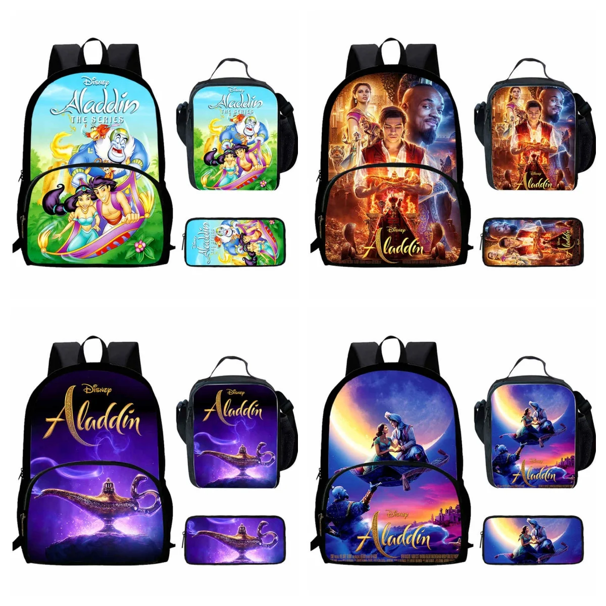 

Набор из 3 предметов, школьный рюкзак Disney Aladdin с передней сумкой, сумки для обеда, сумки-карандаши, школьные сумки с героями мультфильмов для мальчиков и девочек, лучший подарок