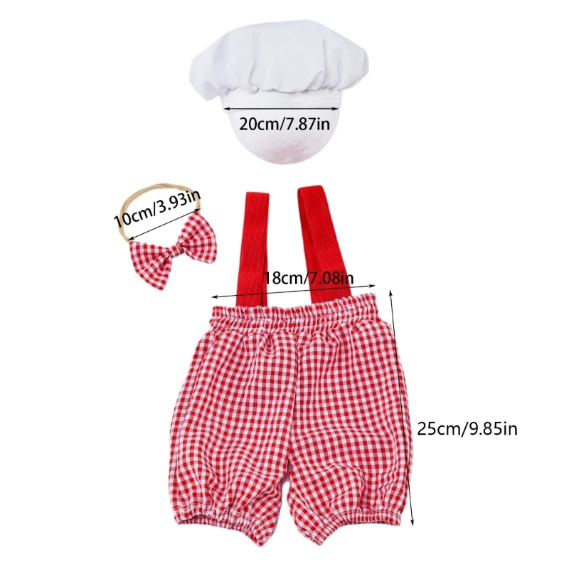 3Pcs/set Newborns Baby Cook Costume Set Adorable Cooking Hat and Matching Bowtie Photography Props for Photoshoots