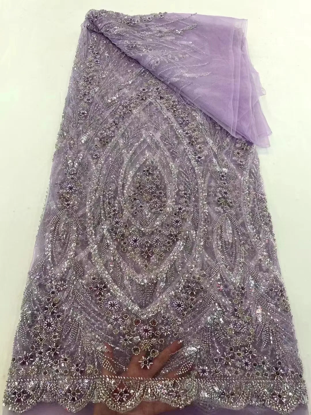 African Lace Novelty 2024 Purple Lace Fabric Nigerian Fabric 5yards Australia Lace Fabric Beaded Fabric Luxury Dresses Wedding