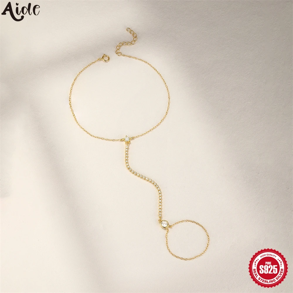 

Aide стерлингового серебра 925 пробы с бриллиантами, ювелирные изделия, геометрический круглый ободок, сверкающий женский браслет-цепочка с цирконием, кольца Pulseras