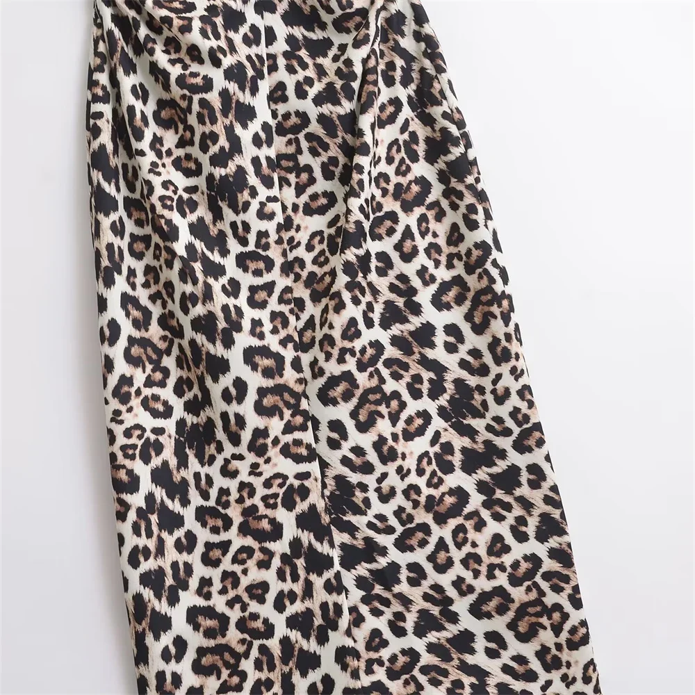 PB&ZA 2024 summer new women's fashion temperament leopard print round neck slim sleeveless slim dress