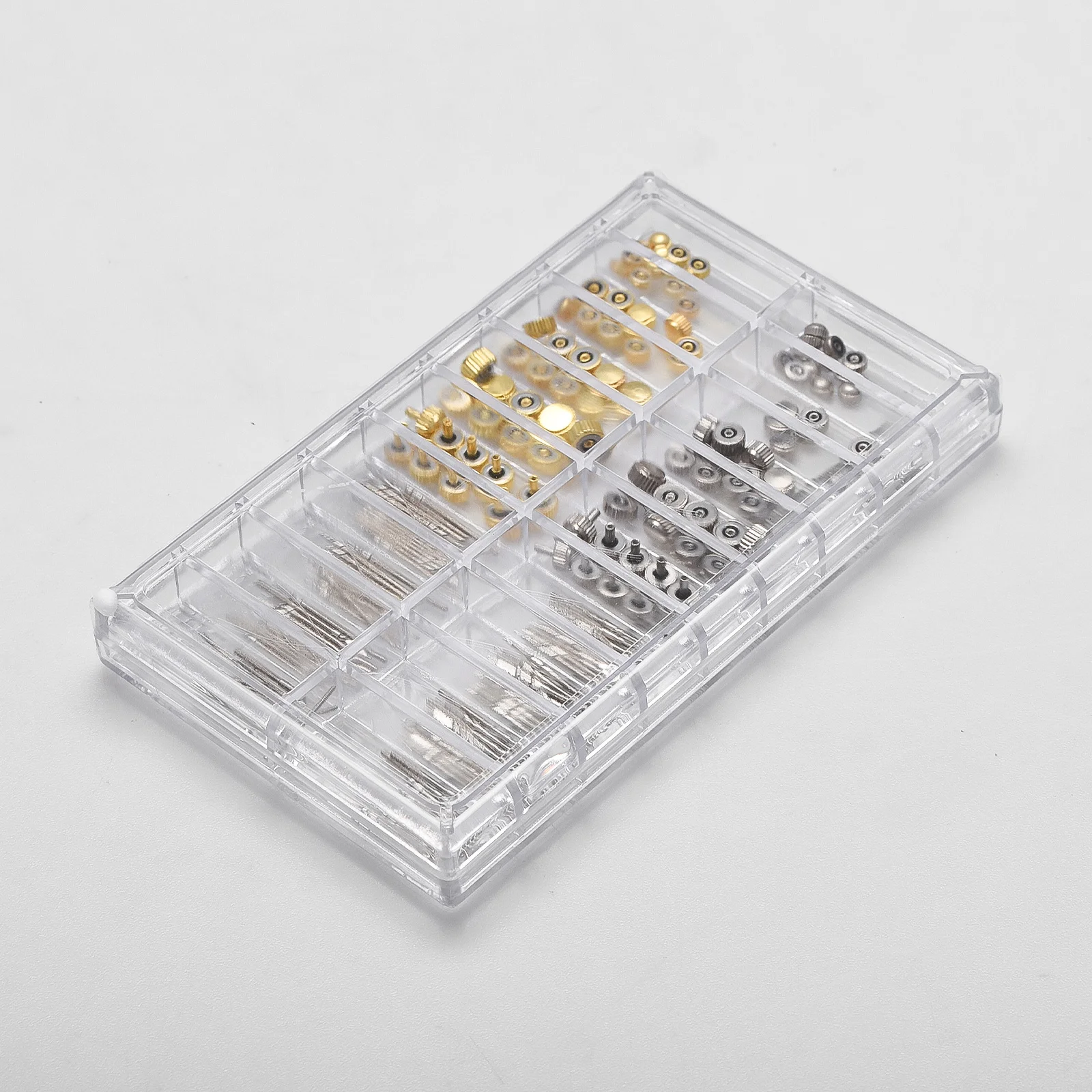 170Pcs Watch Stem Extender Watch Crowns Stainless Steel Different Sizes Mixed Box Assortment Set Watch Repair Watchmakers Tools