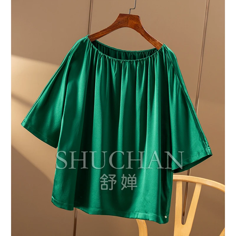 100% Natural Silk  Satin Loose Blouse Women 34B5  Blusas De Verano Mujer 2025 Blusas De Mujer  ladies tops