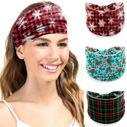 Christmas Headbands Plaid Knotted Head Bandana Non Slip Elastic Snowman Head Bands Workout Yoga Sweatband Hair Accessories