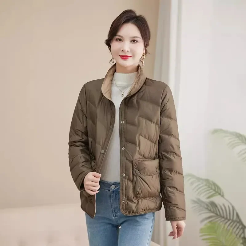 Lightweight Luxury Jackets female korean slim fit Down Coat Women's 2025 Winter fashion stand collar Down Coat Windproof