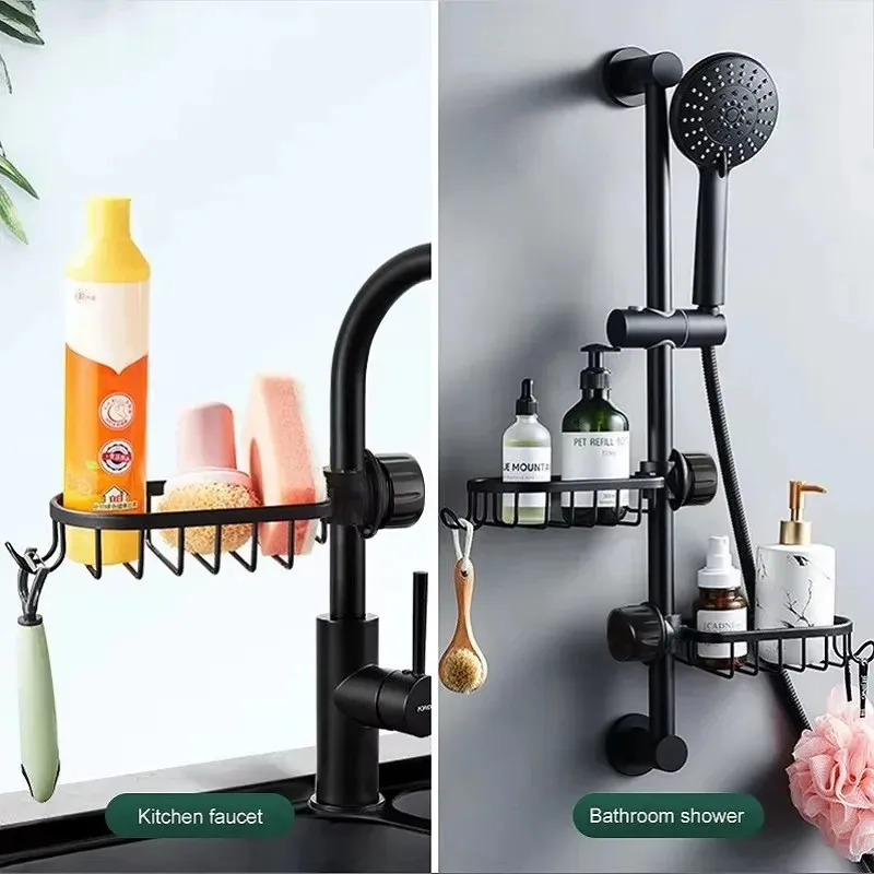 

Kitchen Faucet Sink Rag Holders Bathroom Shelves Shower Rack Aluminum Basket For Shampoo Soap Bathroom Storage Adjustable