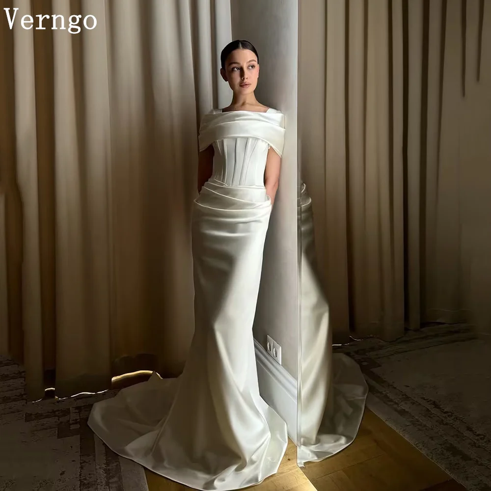 

Verngo Off The Shoulder Mermaid Wedding Dress Elegant Slim Shawl Bride Gowns Women Modest Prom Bridal Dress Customized