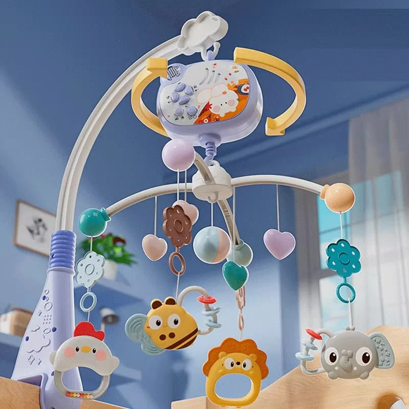 Bebê sensorial musical móvel controle remoto cama do bebê sino brinquedos rotação automática 360 musical e jogar projetor para o bebê