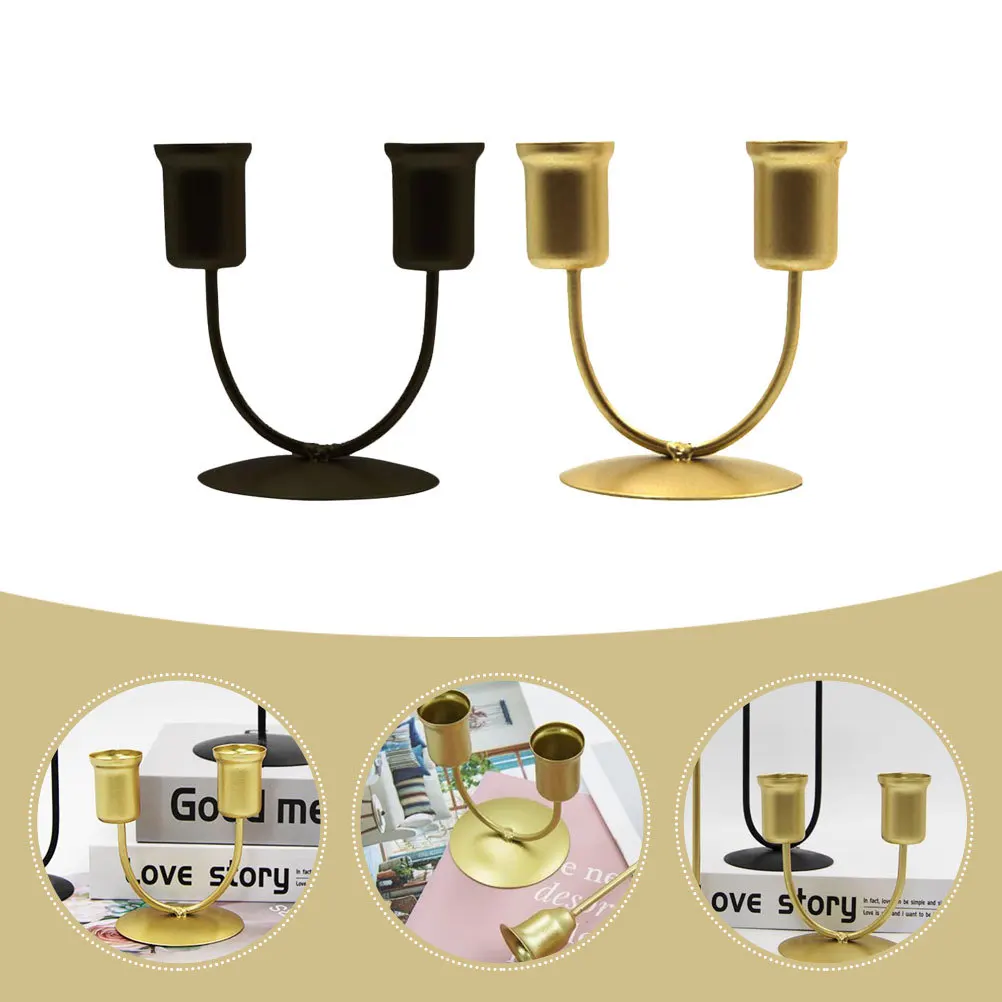 

2Pcs Taper Holders U Shape Iron Decorative Centerpiece Tabletop Home Wedding Party Decor Holder Table Centerpiece