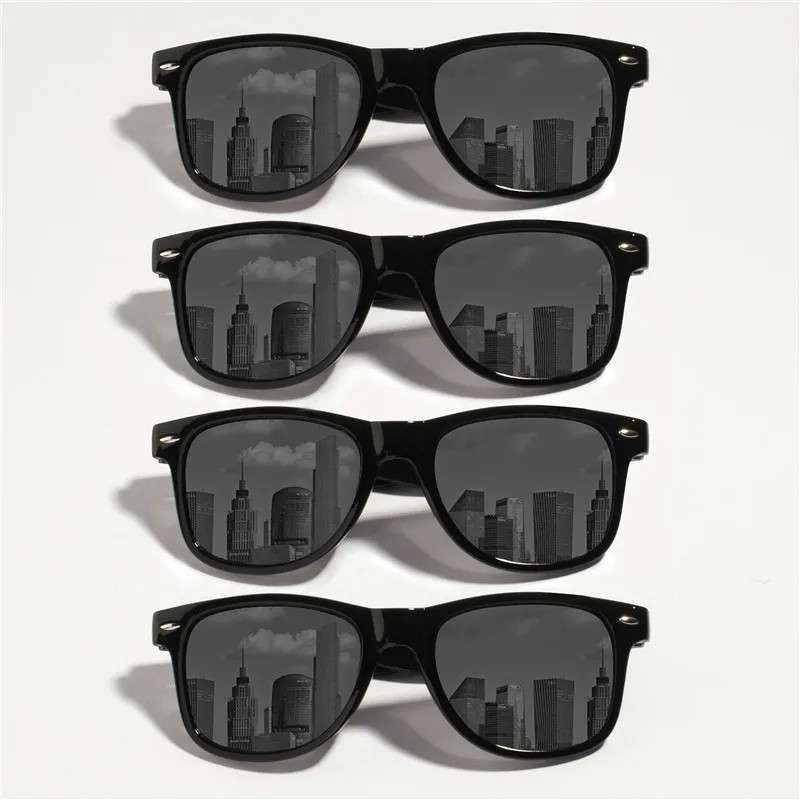 4PCS Classic Black Square Fashion Glasses with Bolt Decoration For Party Photography Wedding Birthday Graduation Hiking