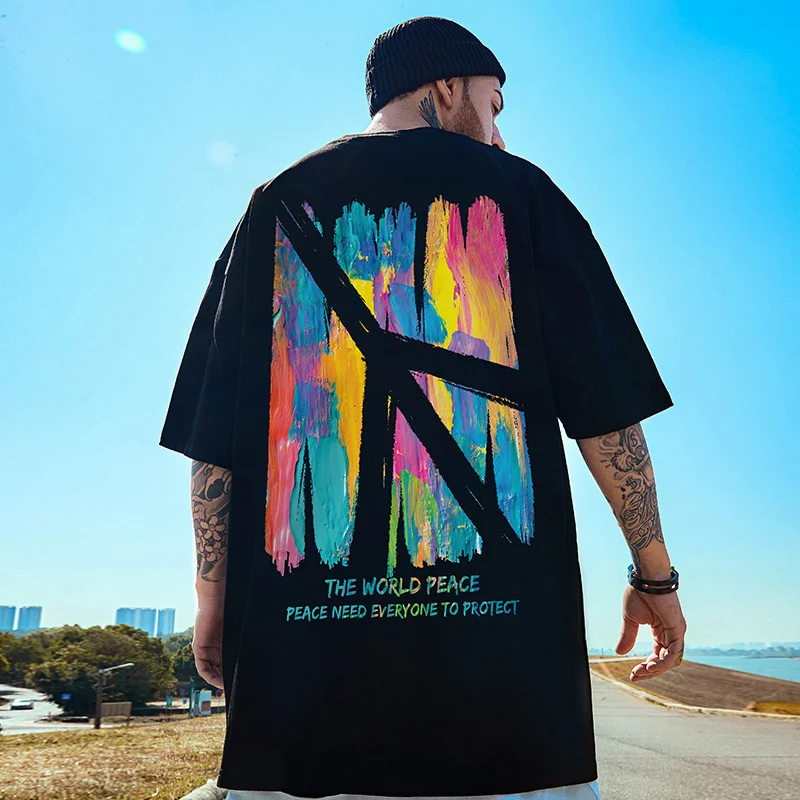 Summer Colorful Graffiti Print Oversized T Shirt For Men Hip Hop Fashion Tshirts 2022 New Short Sleeve Tees Tops y2k clothes