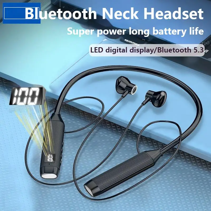 LED Display Super Power Wireless Headphones Magnetic Bluetooth Earphones Hifi Stereo Neckband Earbuds Sports Headset With HD Mic