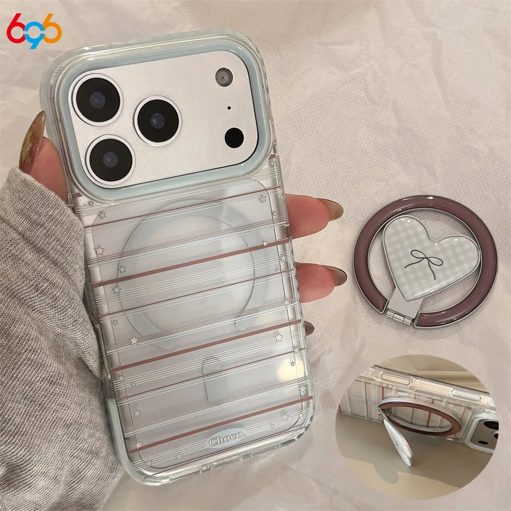 

Маленький свежий чехол для телефона в полоску с магнитным кронштейном для Iphone 17Promax 17Pro 16Promax 16Pro 16 15ProMax 15Pro 15 14Pro 14 13