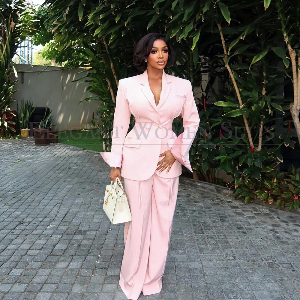

Fashion Pink Women Suits 2026 Luxury Double Breasted Notch Lapel Pleat Slim Fit Blazer Customzied 2 Piece Jacket Pants Sets