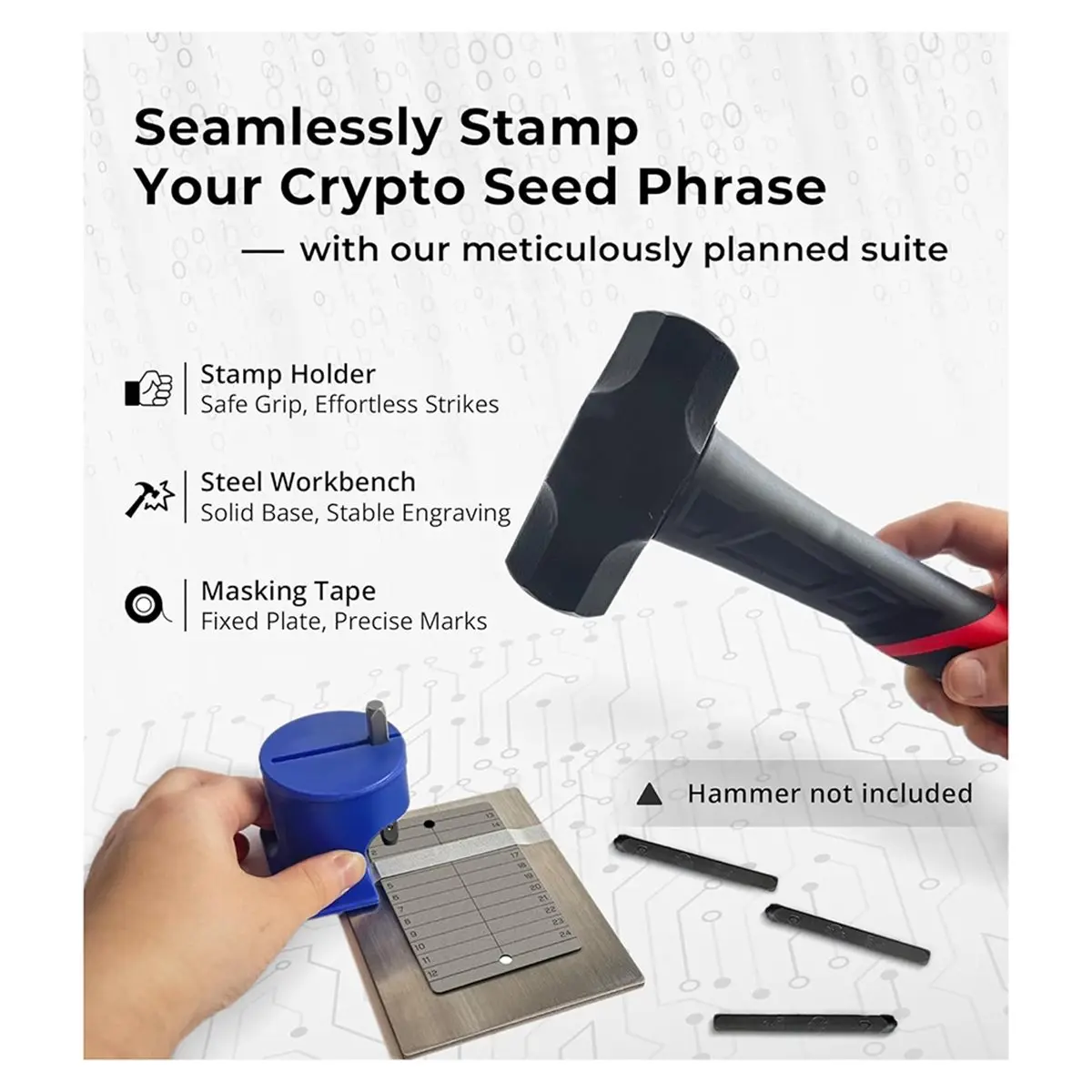 uyuy Crypto Seed Phrase Storage - Seed Phrase Plate and Stamp Set - Offline Cold Wallet for 12-24 Words for BIP39 Wallets