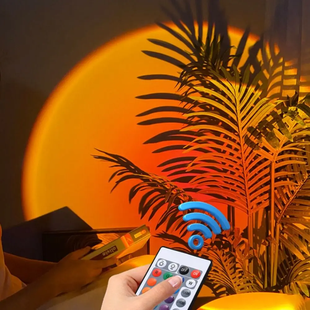 16 Colors Water Ripple Lamp Button Control 360° Rotation Sunset Lamp Corrugated Light Internet Famous Atmosphere Lamp