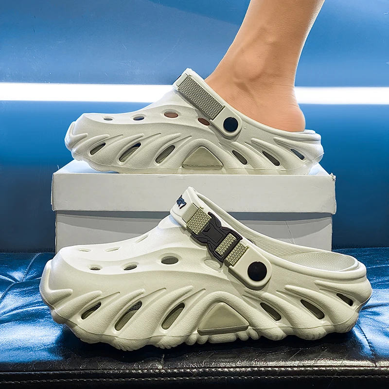 

Повседневные мужские летние уличные носимые тапочки, мягкие нескользящие сандалии большого размера 45, удобный материал EVA, Thi Heel