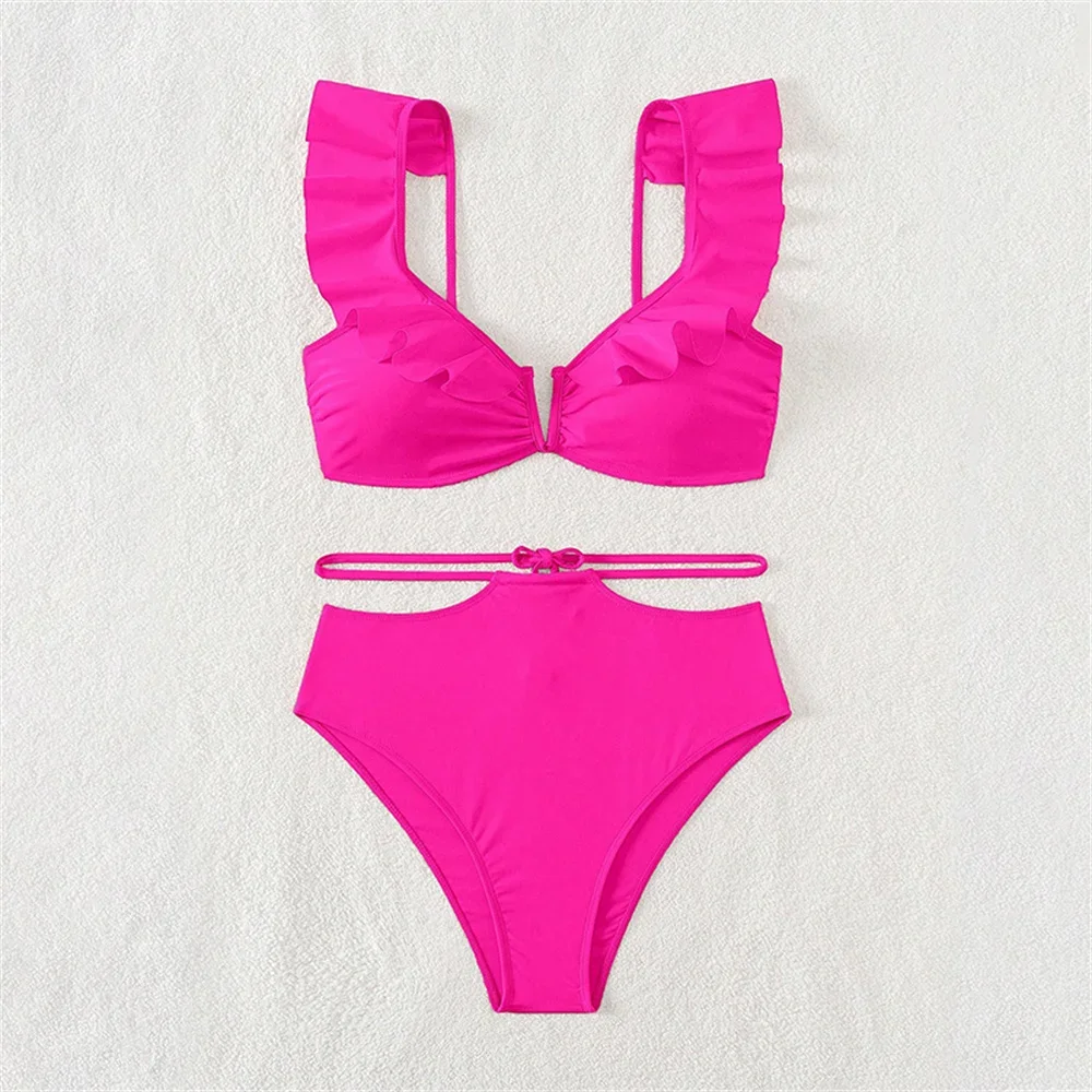 برتقالي Tankini تكدرت على شكل حرف V بيكيني ضمادة Y2K ملابس السباحة رفع عالية الخصر المتطرفة ملابس النساء الشاطئ الزي ثوب السباحة